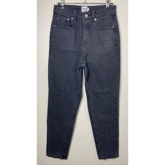 PRINCESS POLLY JEANS 4 BLACK FADED ZAIDEN STRAIGHT LEG MOM TAPERED CHEWED HEMS - Picture 1 of 9